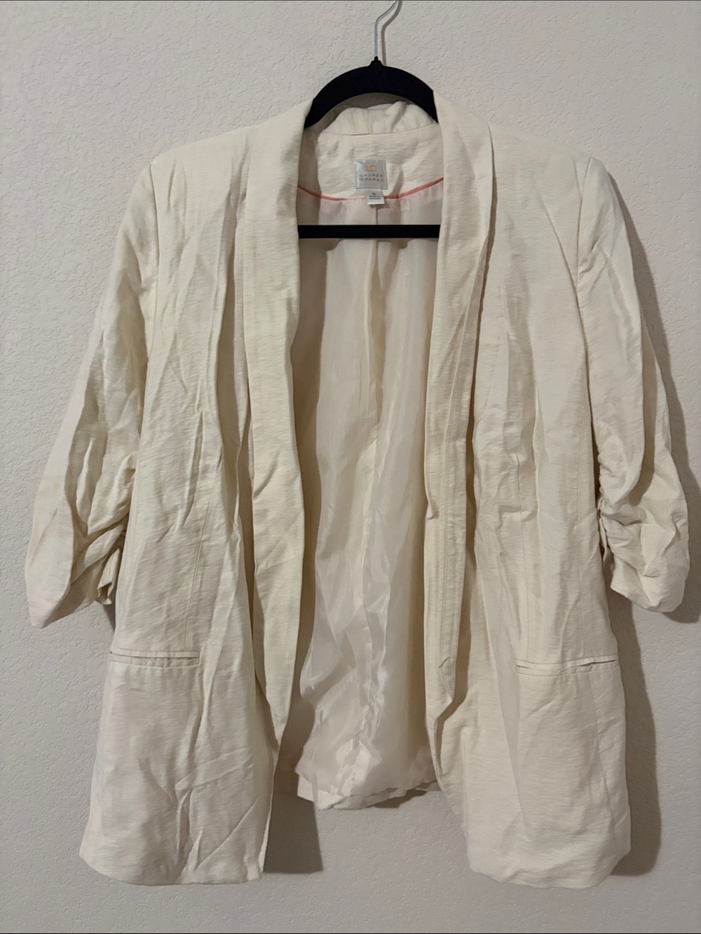 LC Lauren Conrad Cream Open-Front Blazer with 3/4 Sleeves